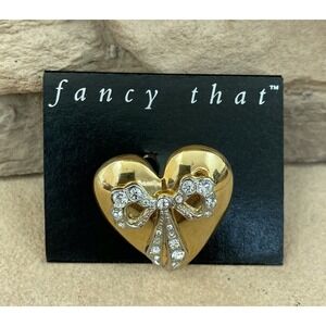 Vintage Fancy That Pin Brooch Two Tone Heart Rhinestone Bow Feminine Statement